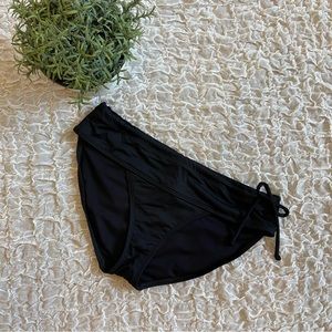 Athleta Bikini Swimsuit Bottoms Side Tie Full Coverage Mid Rise Black sz Small